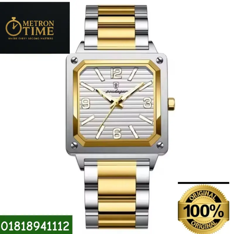 POEDAGAR Luxury Military Men’s Square Quartz Wristwatch – 100% Waterproof, Luminous Stainless Steel Watch