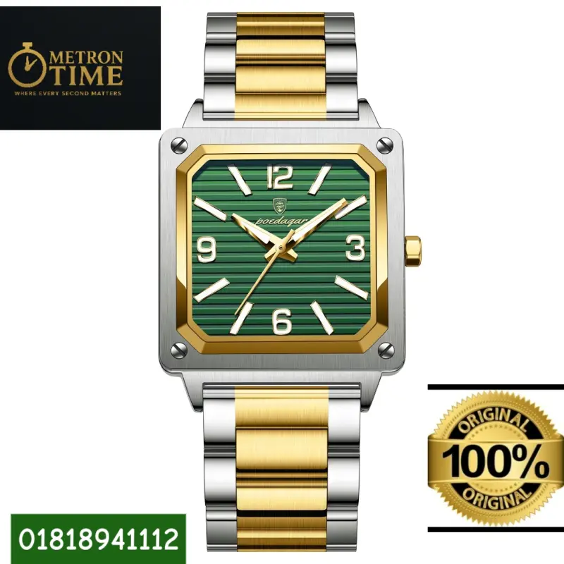 POEDAGAR Luxury Military Men’s Square Quartz Wristwatch – 100% Waterproof, Luminous Stainless Steel Watch