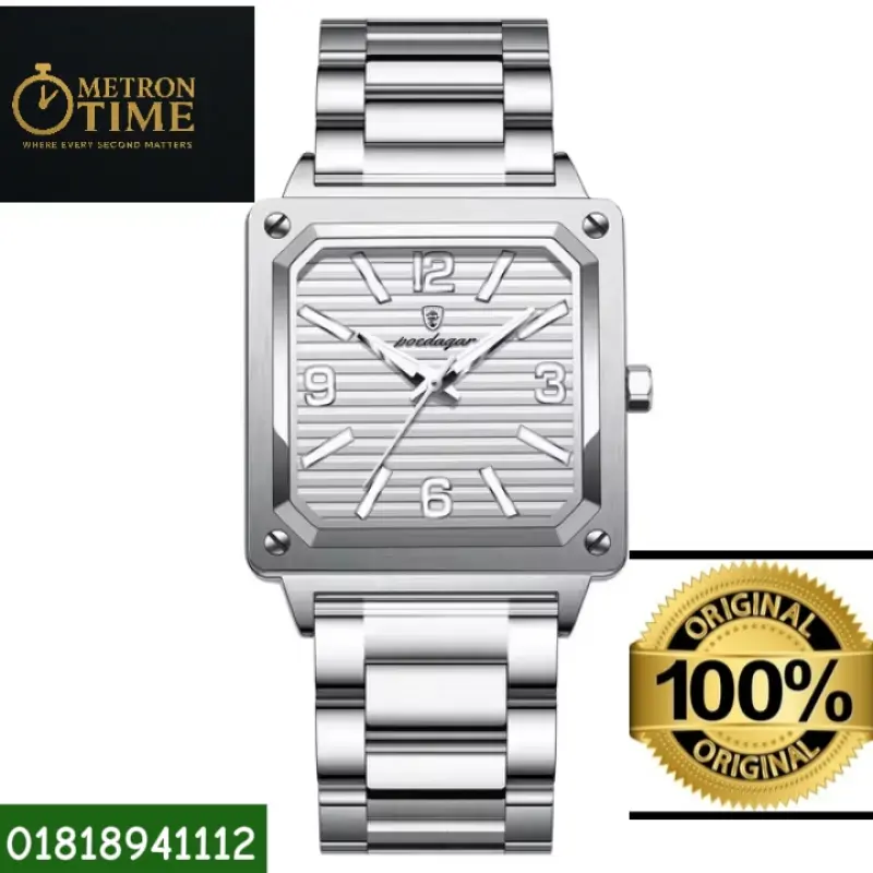 POEDAGAR Luxury Military Men’s Square Quartz Wristwatch – 100% Waterproof, Luminous Stainless Steel Watch