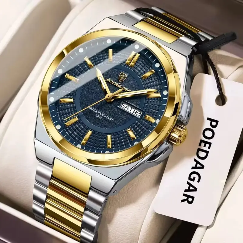 Poedagar 896 luxury men's watch- Gold Navy Blue